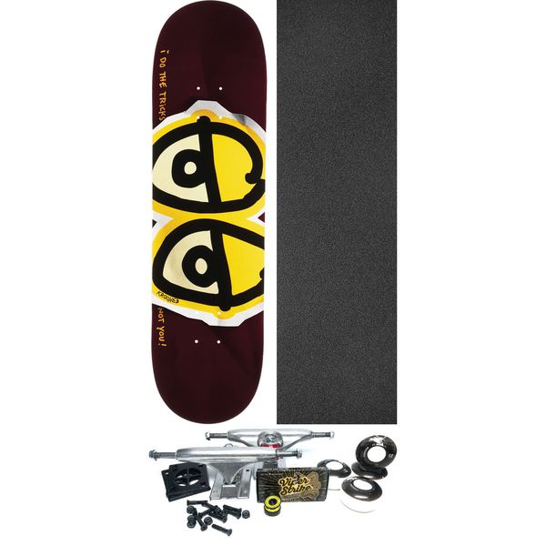 Krooked Skateboards Eyes DBX Wine Skateboard Deck - 8.5" x 32.2" - Complete Skateboard Bundle